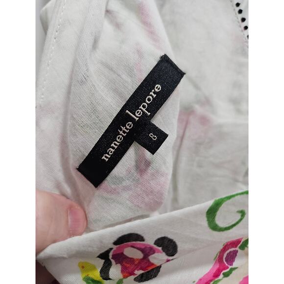 Vintage y2k Nanette Lepore Dress 8 Boho Babydoll Floral Fit & Flare Silk Cotton - Picture 3 of 8